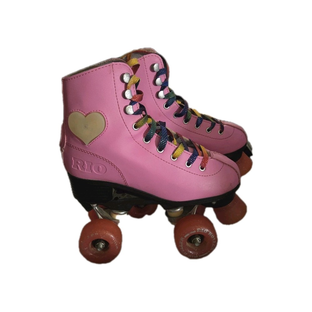 Rio‎ Roller Pink Quad Roller Skates Light Up Heart US Women's 5 UK 3 EU 35.5
